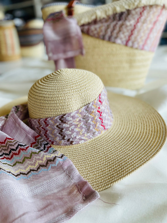 Straw Hat Rainbow Pink