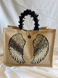 Ruffled Handle Angel Wing Jute Bag