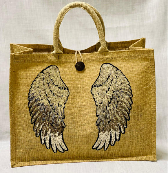 Gold Angel Wing Jute Bag